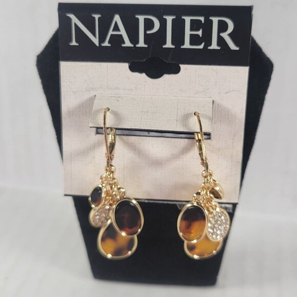 Napier Gold & Silver Tone Classic Elegant Tortoise Drops & Hoop Earrings Set - Picture 3 of 3